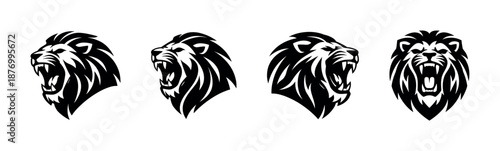 Lion heads vector icons set. majestic, roaring lion head symbols. wildlife signs
