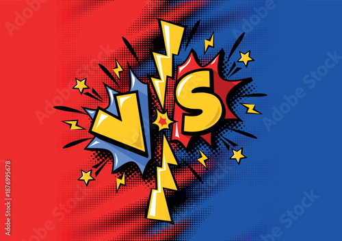 VS fight background with lightnings for battle, competition, election or game. Red versus blue fighter.