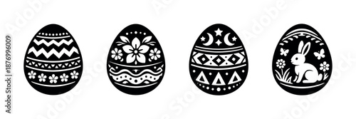 Easter egg vector icons set with floral and geometric designs