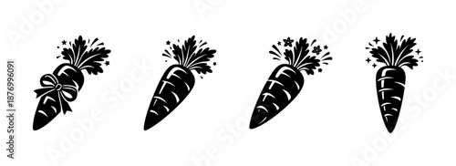 Carrot vector icons set with decorative designs, flat black carrot symbols