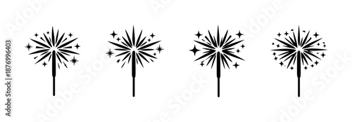 Sparkler vector icons set with fireworks elements in flat and outline styles