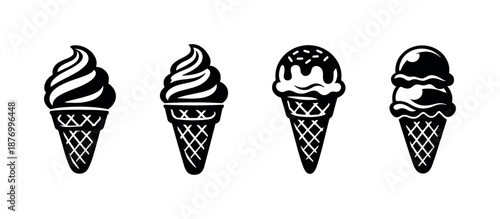 Ice cream vector icons set with four classic dessert designs in black
