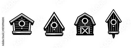 Birdhouse vector icons set, wood birdhouses collection, garden, rustic, nature designs