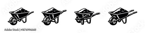 Wheelbarrow vector icons set for construction, garden tools, equipment symbols