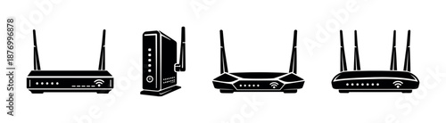Router and modem vector icons set. wireless, internet, technology symbols in solid style