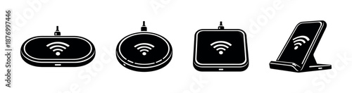 Wireless charger vector icons set with wifi symbols for tech designs