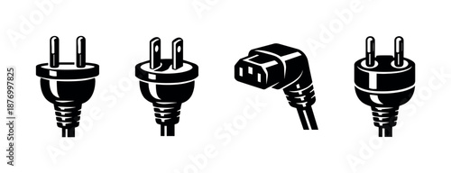 Electrical plugs vector icons set, power connector symbols, cable silhouettes collection
