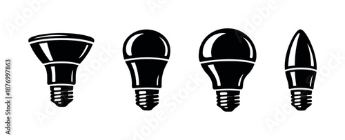 Light bulb vector icons set in black. collection of lamp symbols in flat style