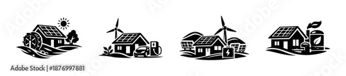 Renewable energy vector icons set with eco-friendly, sustainable symbols