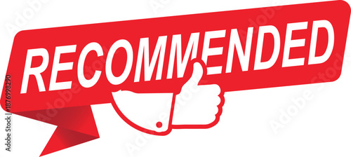 Red banner design with a thumbs up icon. Suitable for icons, logos, signs, stamps, symbols, and stickers. Vector illustration.