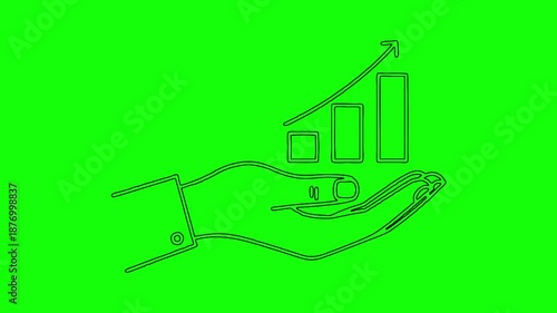 Financial Growth in Hand Line Icon Animation on Green Screen