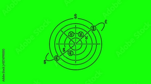 Currency Target Line Icon Animation on Green Screen