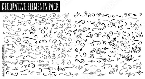 Elegant Design Elements: A collection of meticulously crafted decorative elements, including flourishes and swirls, exuding a timeless charm suitable for a variety of design applications.