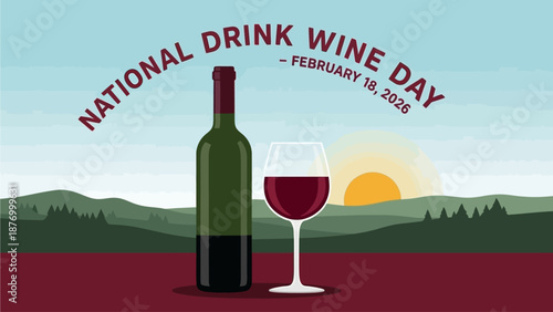 National Drink Wine Day celebration with wine bottle and glass