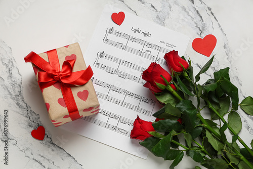 Music sheets with rose flow...