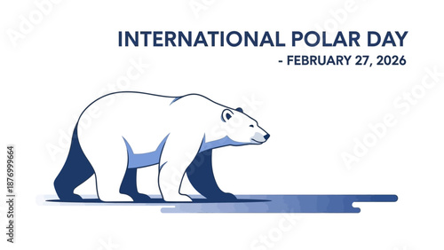 Polar bear walking on ice for International Polar Day awareness
