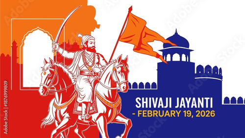 Shivaji Jayanti celebration with warrior on horseback holding sword