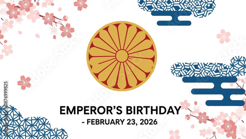 Emperor's Birthday celebration on February 23, 2026 with traditional Japanese design