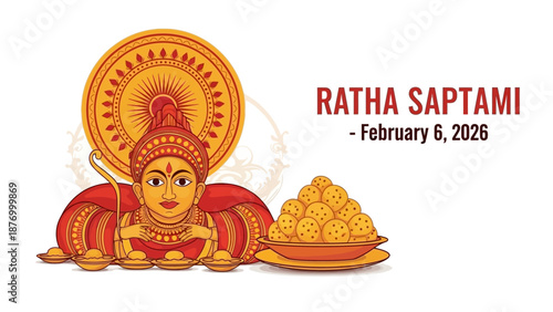 Vibrant illustration of Ratha Saptami celebration with golden offerings