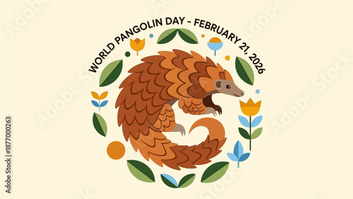 Vibrant pangolin illustration for World Pangolin Day on February 21, 2026