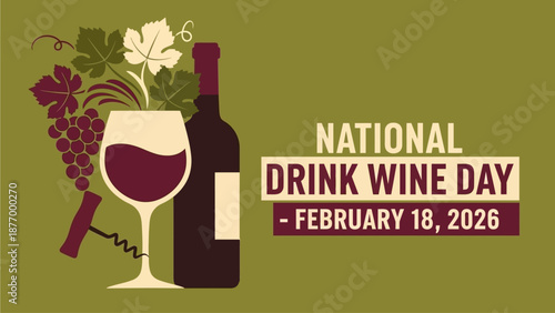 National Drink Wine Day celebration with wine glass and bottle