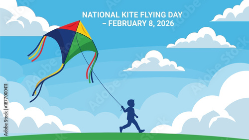 Vibrant kite soaring in sky on National Kite Flying Day