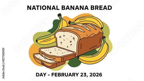National Banana Bread Day celebration with delicious loaf and bananas