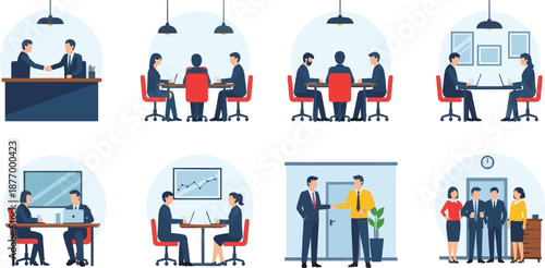 Business Meeting Scenarios in Office Setting with Professionals
