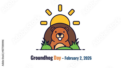 Happy smiling groundhog enjoying sunny day on Groundhog Day