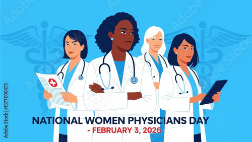 Diverse group of female doctors celebrating National Women Physicians Day