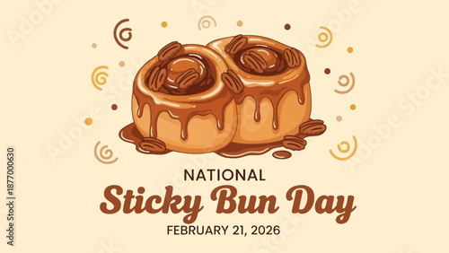 Delicious sticky buns with caramel sauce and pecans on National Sticky Bun Day