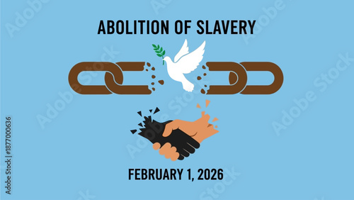 Abolition of slavery celebration with broken chains and handshake