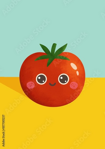 Cute Tomato Character Illustration in Kids Cartoon Style. Food character. Nursery art. Food illustration