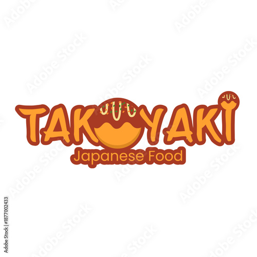 Takoyaki Japanese Food Logo with Cute Octopus Ball Illustration