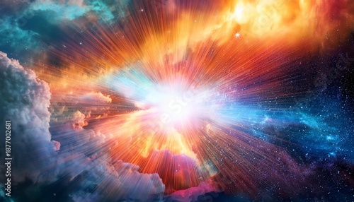 Vibrant Explosion Of Light Bursts Through Cosmic Cloud Filled Space