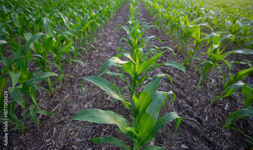 Принти на полотні Early maize crop in cultivated soil