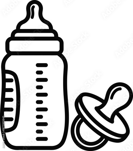 Silhouette of baby bottle and pacifier isolated on transparent background