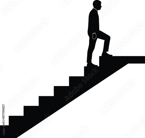 Silhouette of a man stepping up on isolated on transparent background