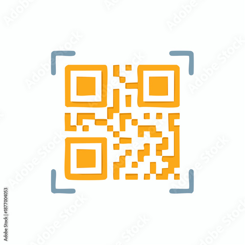 Simple QR Code Vector Illustration with Corner Guides for Scanning and Mobile Device Interaction