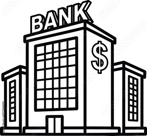 Bank building silhouette isolated on transparent background