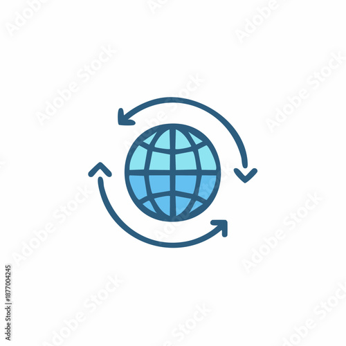 Global Business Networking Icon with Orbiting Arrows for International Connections and Communication