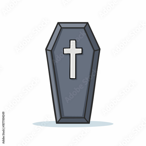 Gray Coffin with Cross Illustration: Death, Burial, and Funeral Concept