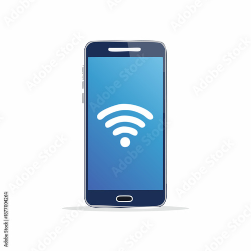 Smartphone with Blue Screen Displaying White WiFi Symbol for Wireless Internet Connectivity and Mobile Communication Technology