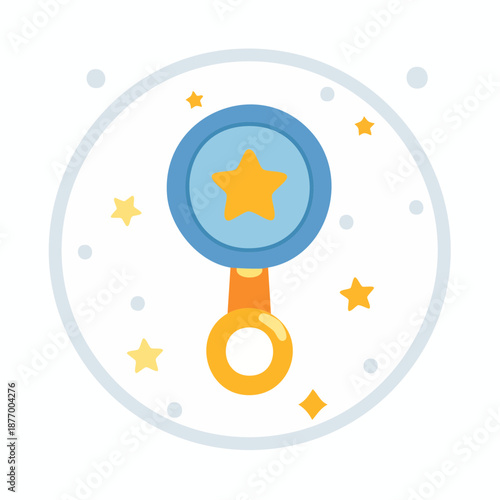 Baby Rattle Icon Cute Toy Yellow Star Round Handle for Infant Toddler