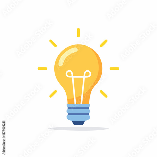 Bright yellow lightbulb idea shines. Energy saving lamp innovation inspiration concept on clean background