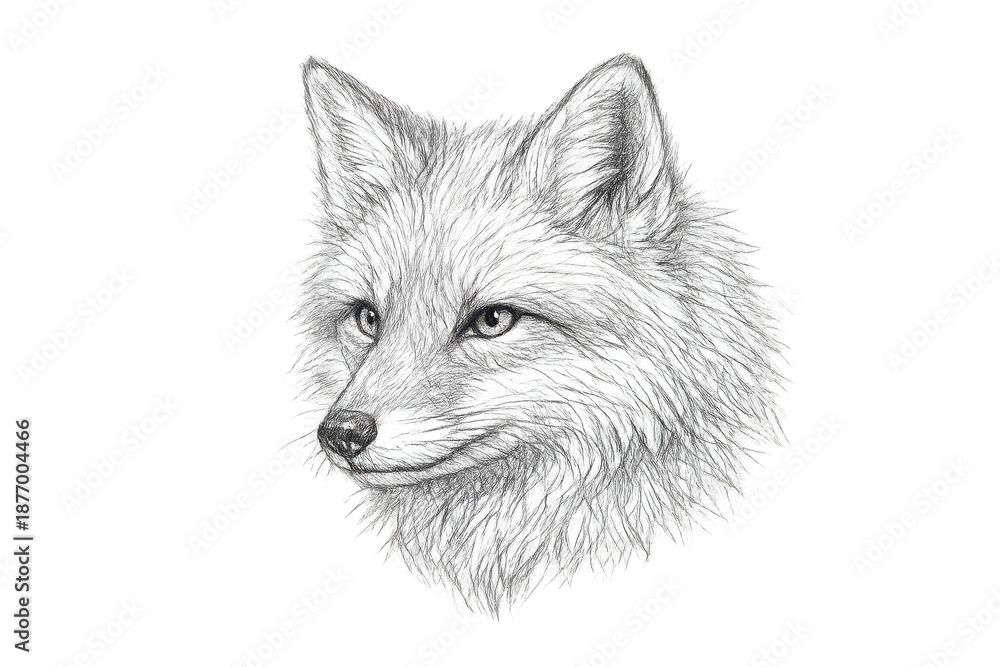 Fototapeta premium Pencil sketch of a fox on transparent background, detailed animal art