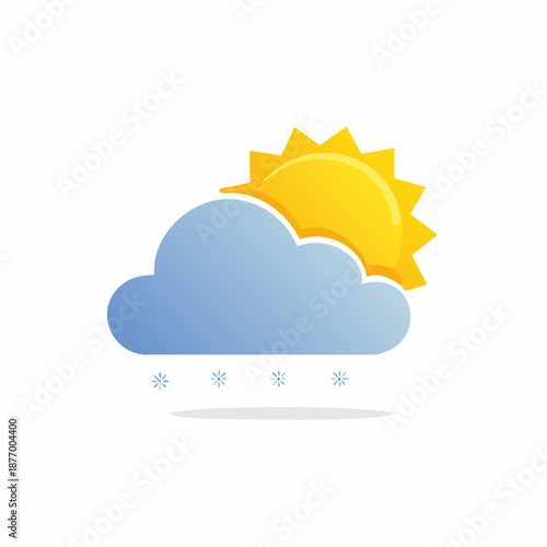 Weather forecast design displaying sun partially behind cloud with snowfall vector illustration for webpage, brochure or information