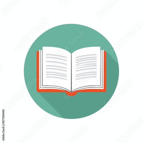 Open Book Icon Illustration - Education, Literature, Reading in Circular Flat Design