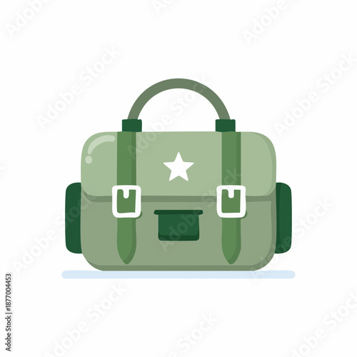 Olive Green Satchel Bag with Star Emblem Vintage Style Illustration
