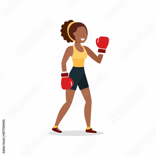 Afro-American Woman Boxing Training, Punching, Fighting in Sportswear